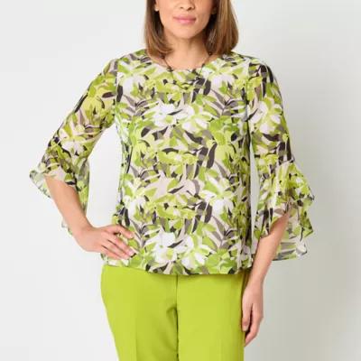 Black Label by Evan-Picone Floral Womens Crew Neck 3/4 Sleeve Blouse Product Image
