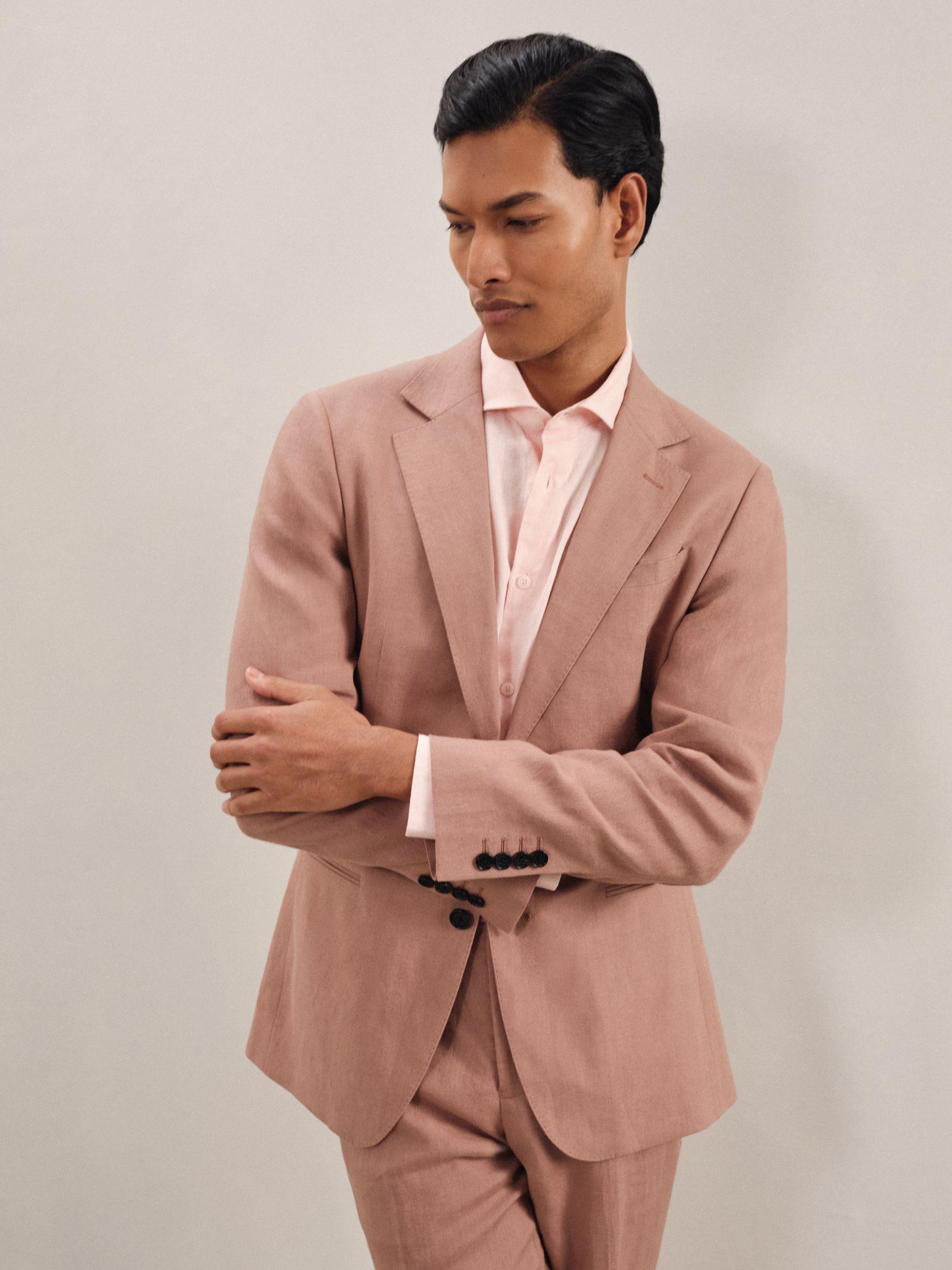 Single-Breasted Linen Suit Blazer Slim Fit in Rose Pink Product Image