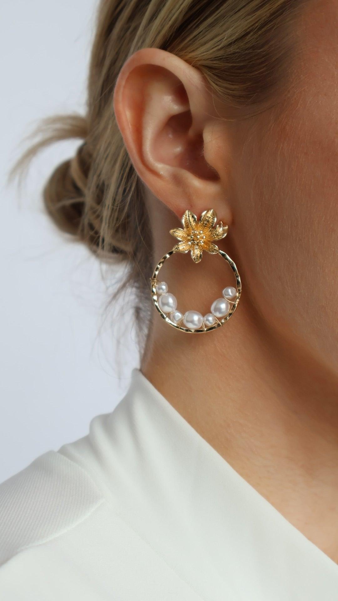 Pearl Beads Hoop Drop Earrings Product Image