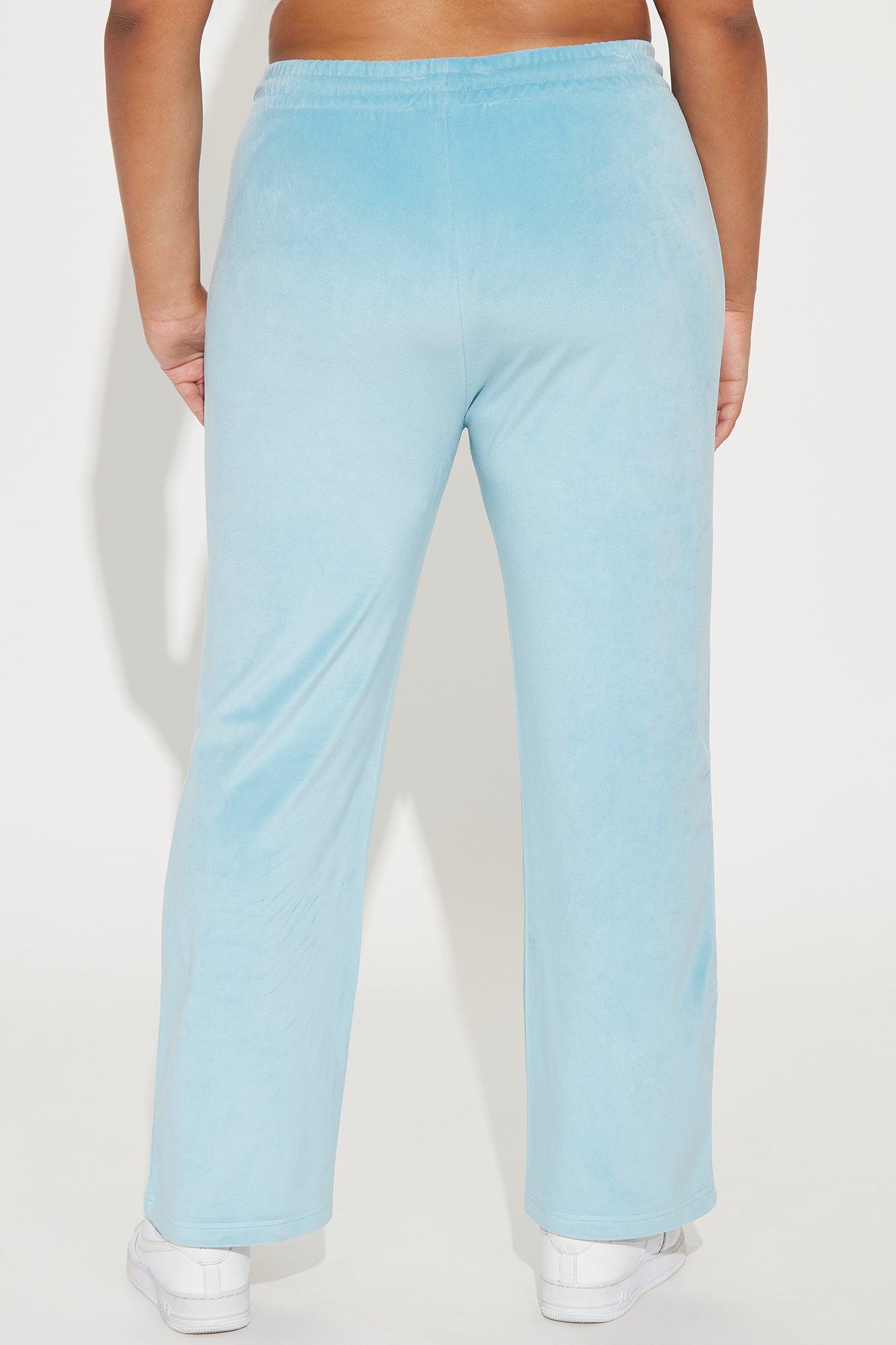 Von Dutch Velour Rhinestone Wide Leg Pant - Blue Product Image