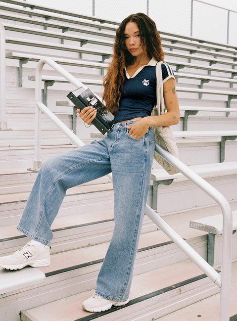 Serenitia Mid Rise Straight Leg Jeans Light Wash Product Image