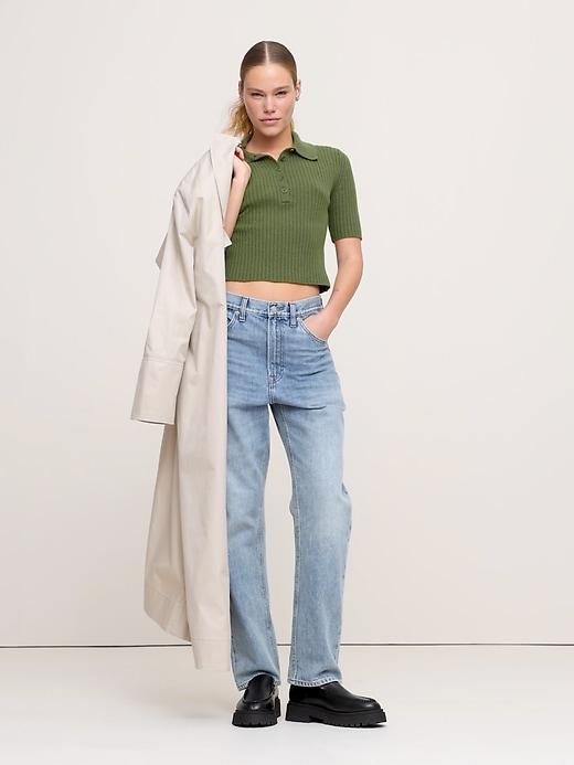 Ribbed Cropped Sweater Polo Product Image