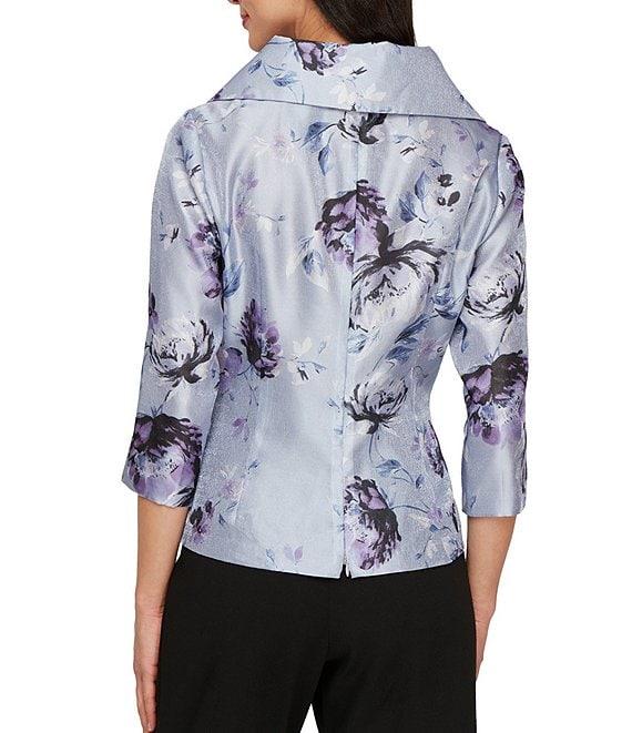 Alex Evenings 3/4 Sleeve Floral Print Organza Blouse Product Image