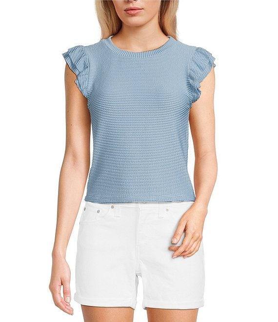 Moa Moa Crewneck Ruffle Short Sleeve Top Product Image