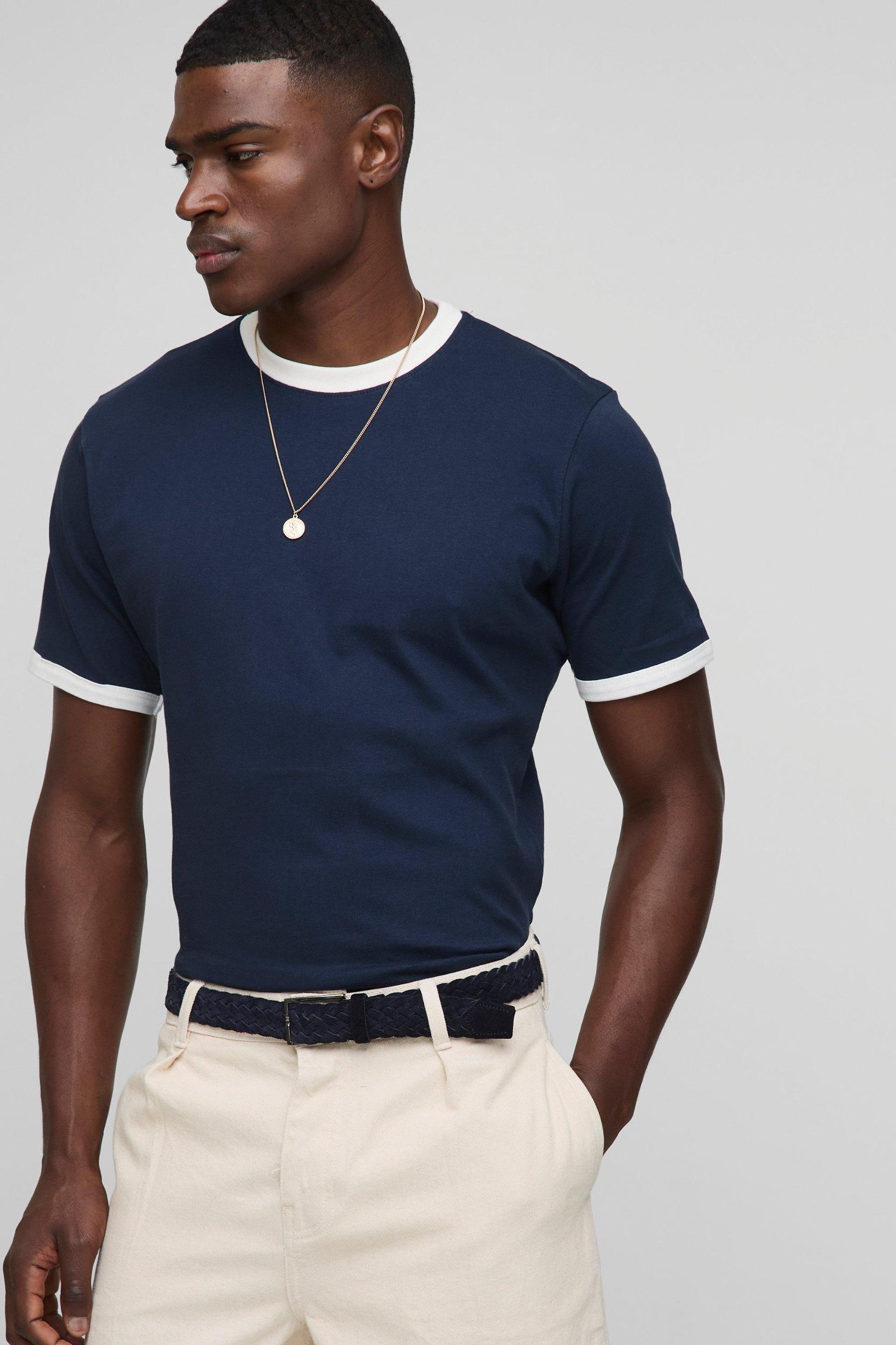 Regular Fit Ringer Crew Neck T-Shirt | boohooMAN USA Product Image