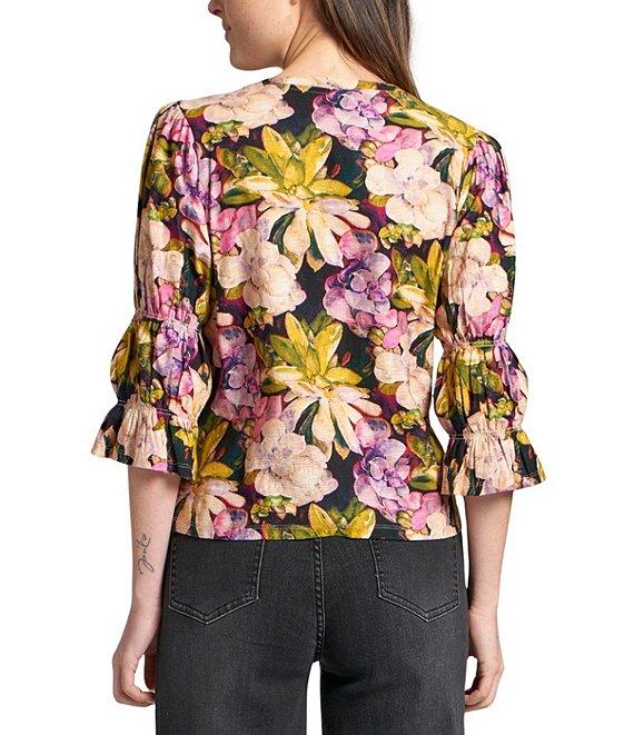 APNY Woven Floral Print V-Neck 3/4 Sleeve Blouse Product Image