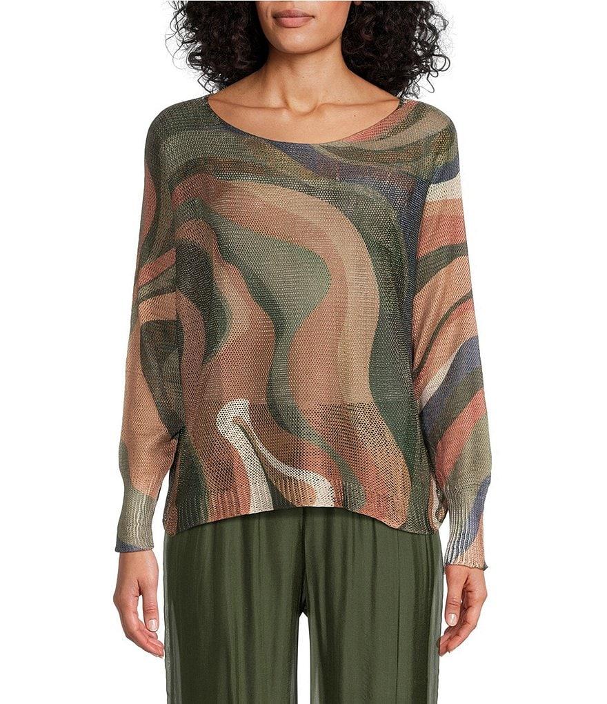 M Made in Italy Swirl Printed Scoop Neck Long Sleeve Knit Top Product Image