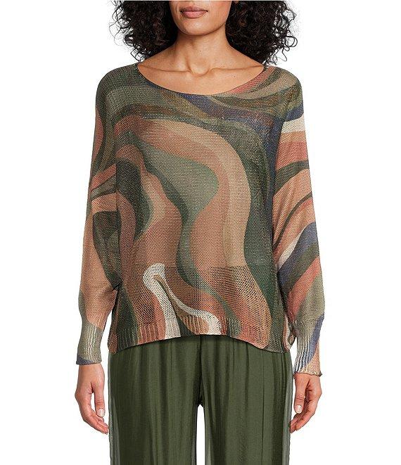 M Made in Italy Swirl Printed Scoop Neck Long Sleeve Knit Top Product Image