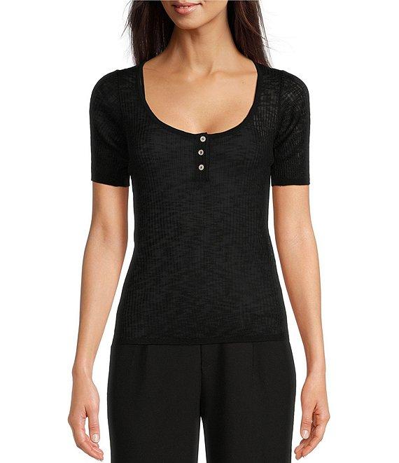 Le' AL.X Short Sleeve Scoop Neck Henley Tee Product Image