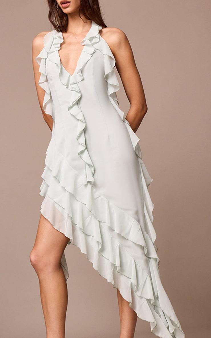 Sage Chiffon Frill Detail Plunge Midaxi Dress Product Image