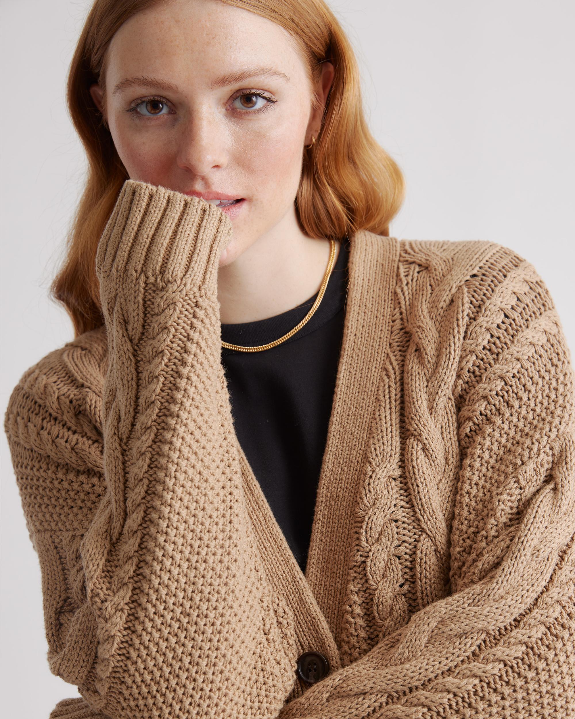 Quince | Women's Oversized Cable Cardigan Sweater Size XS, Organic Cotton Product Image