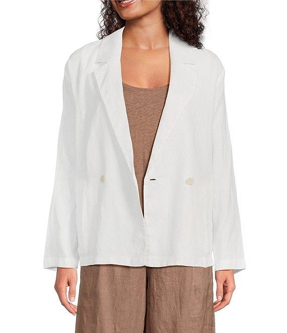 Eileen Fisher Organic Linen Notch Lapel Long Sleeve Double Breasted Blazer Product Image