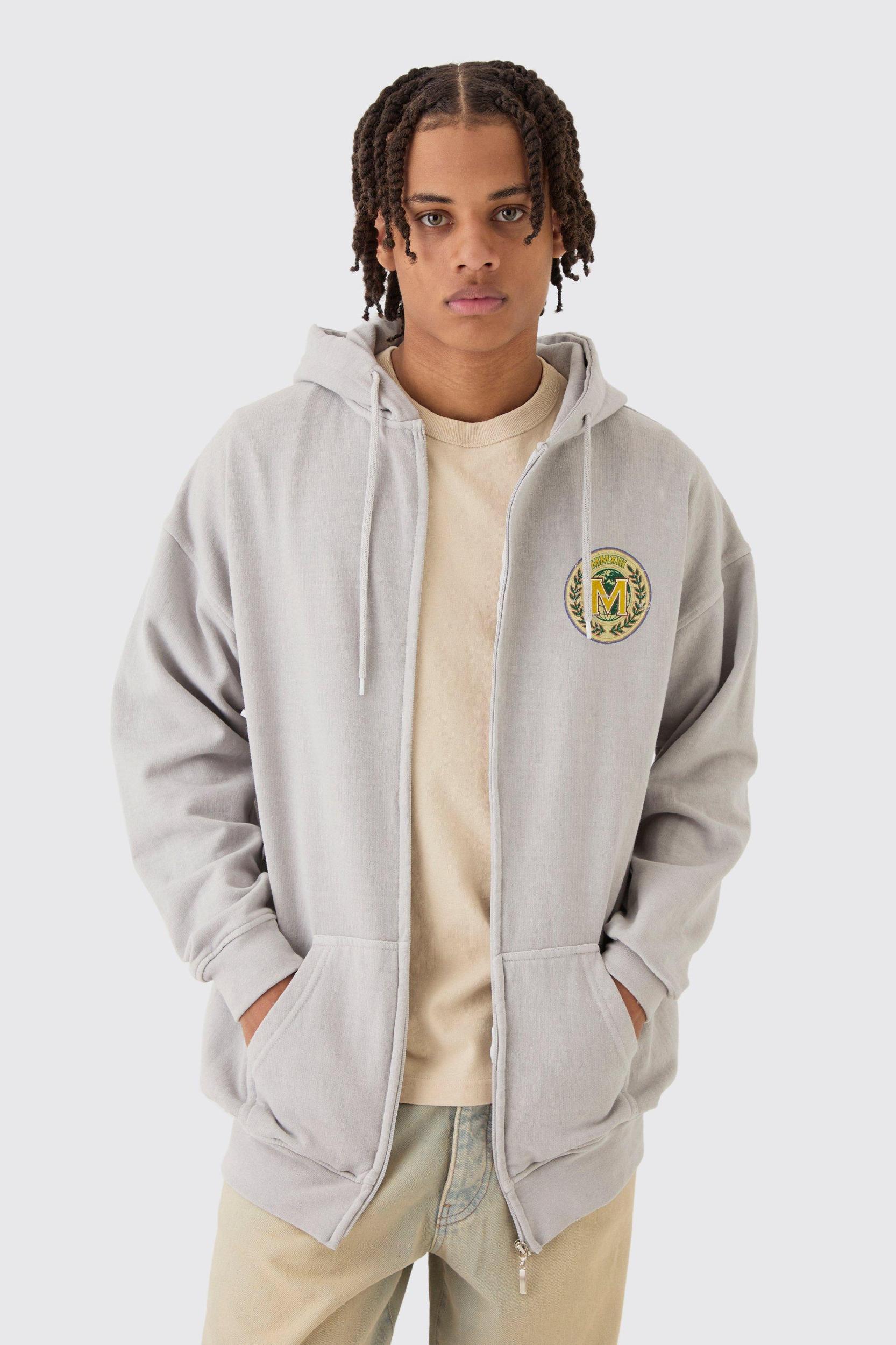 Regular Fit Washed Limited Zip Through Hoodie | boohooMAN USA Product Image