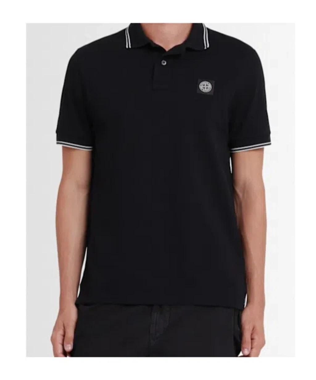 STONE ISLAND Mens Black Brand-patch Regular-fit Stretch-cotton Polo Shirt Xl Product Image