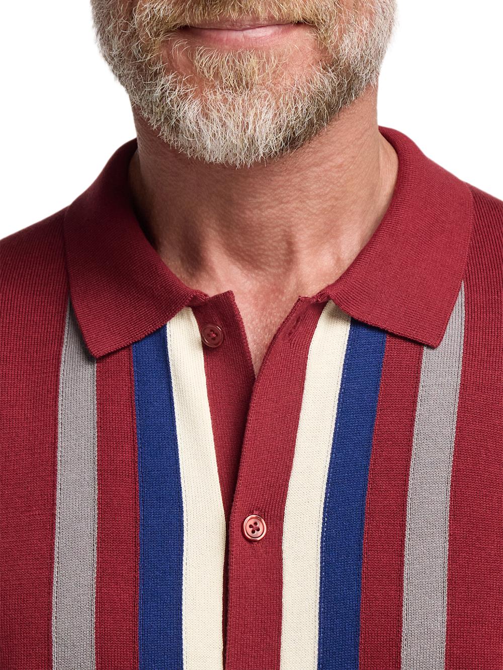 Cotton Button Front Polo - Burgundy Product Image