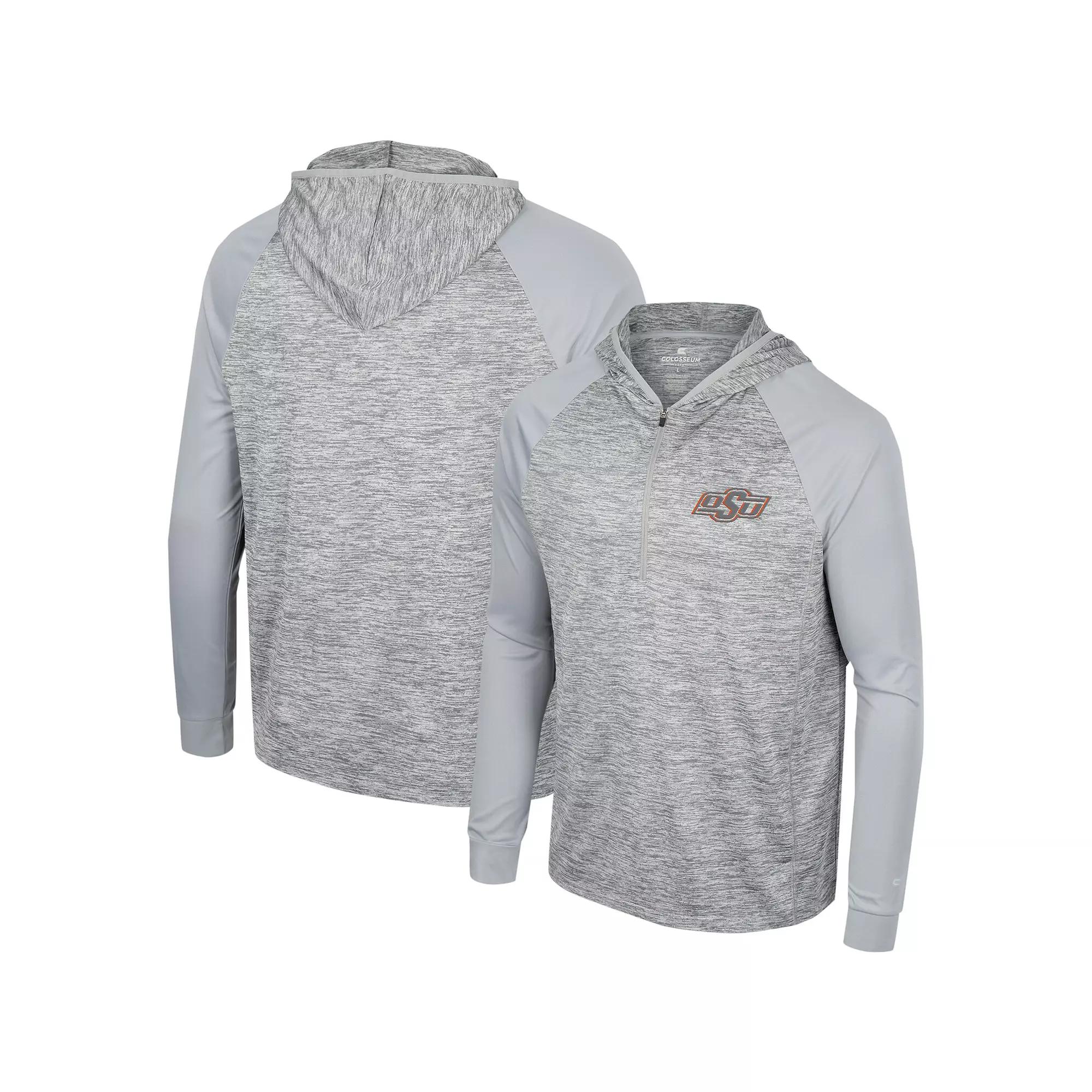 Men's Colosseum Gray Oklahoma State Cowboys Cybernetic Raglan Quarter-Zip Hooded Top,  Product Image
