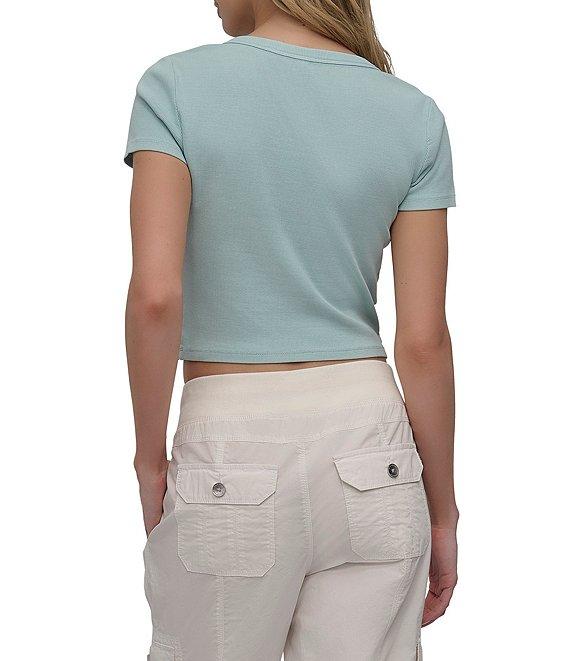 DKNY Sport by Donna Karan Ribbed Notched Crew Neck Short Sleeve Cropped Tee Product Image