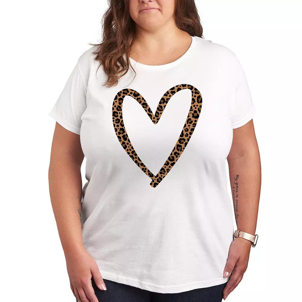 Plus Leopard Print Heart Outline Graphic Tee, Women's,  Product Image