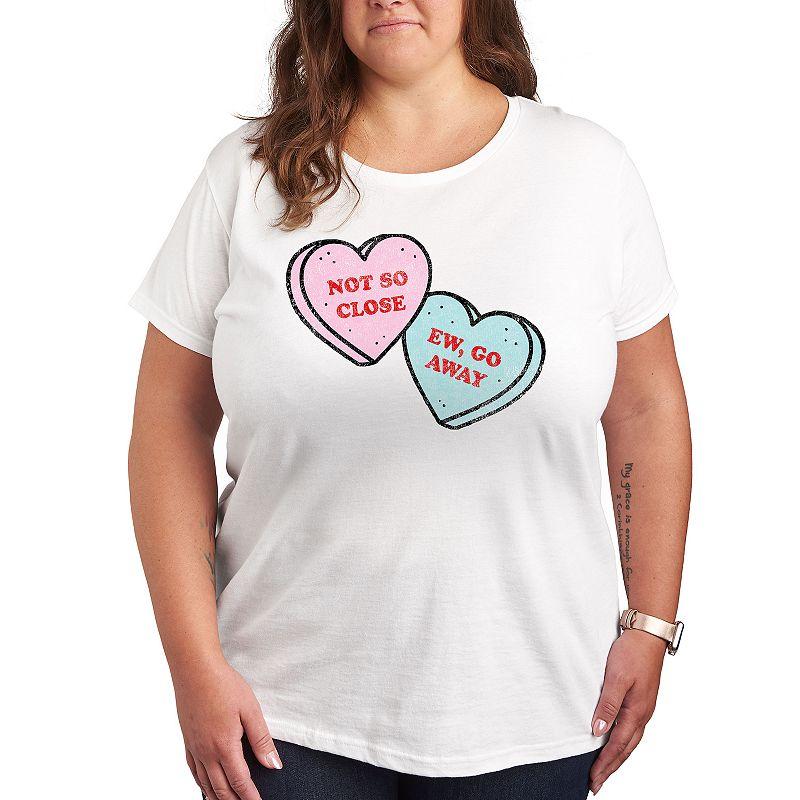 Plus Sassy Candy Hearts Graphic Tee, Womens Grey Gray Product Image