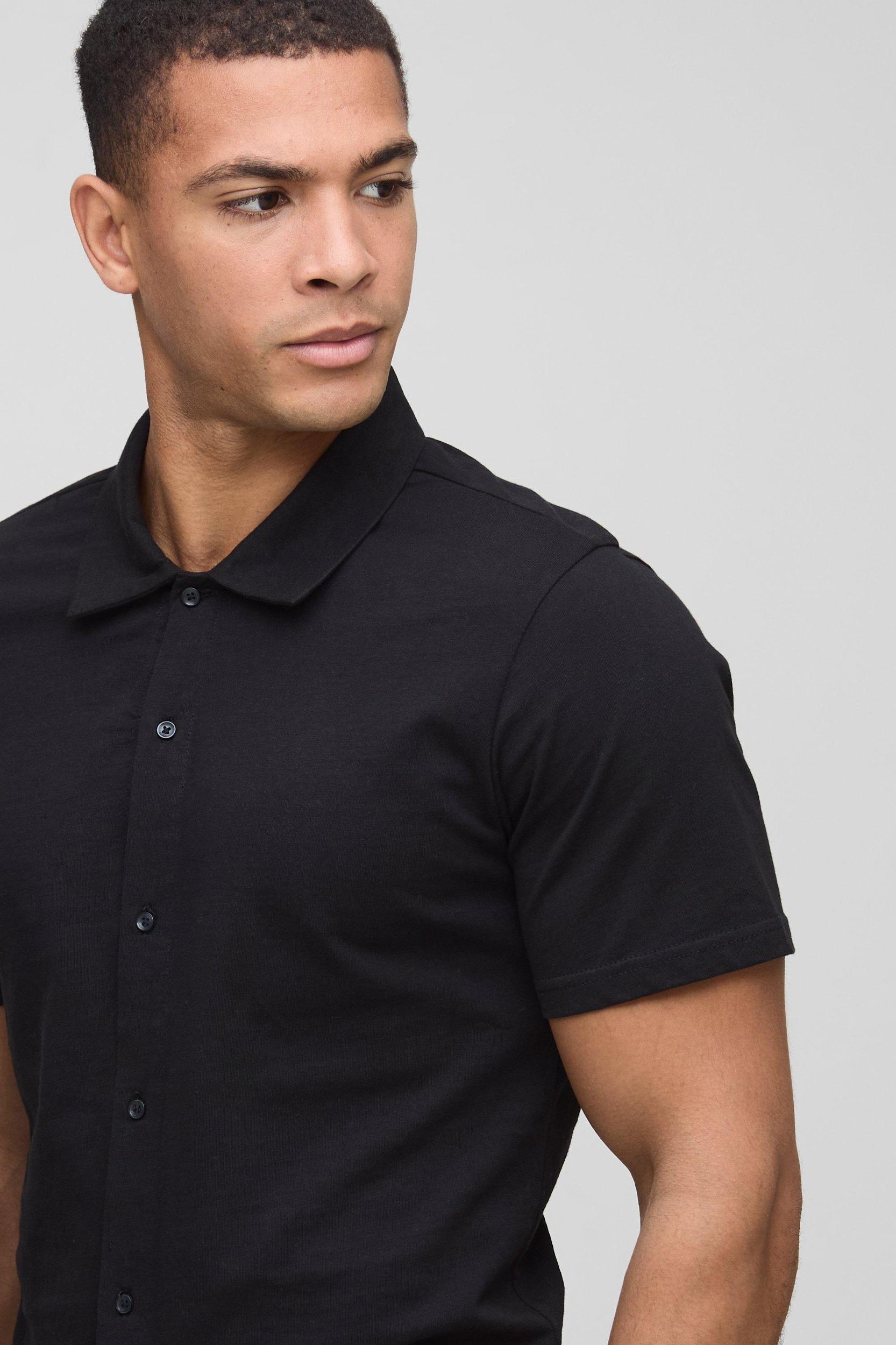 Slim Fit Jersey Short Sleeve Shirt | boohooMAN USA Product Image