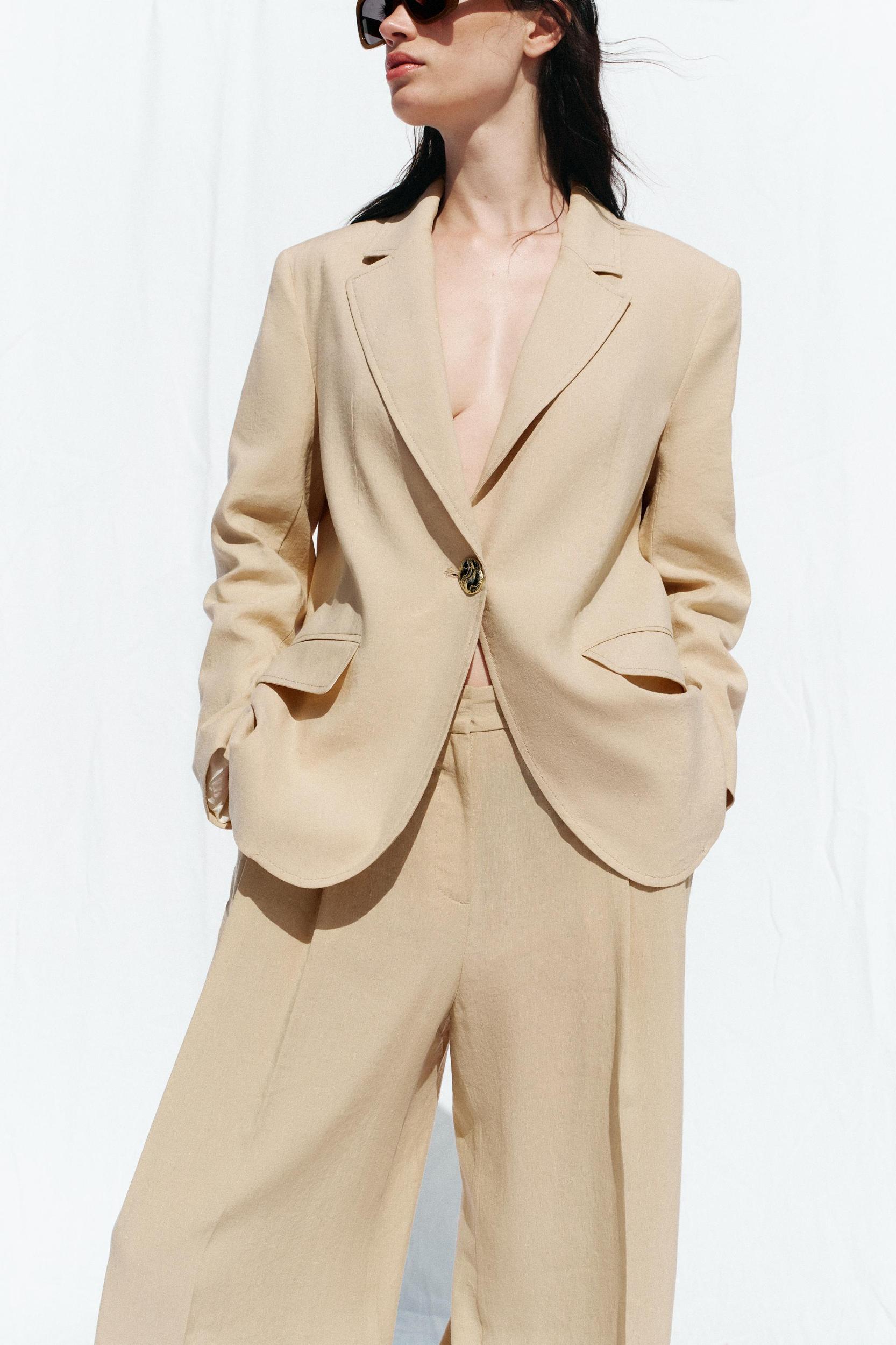 WIDE LEG LINEN PANTS WITH DARTS Product Image