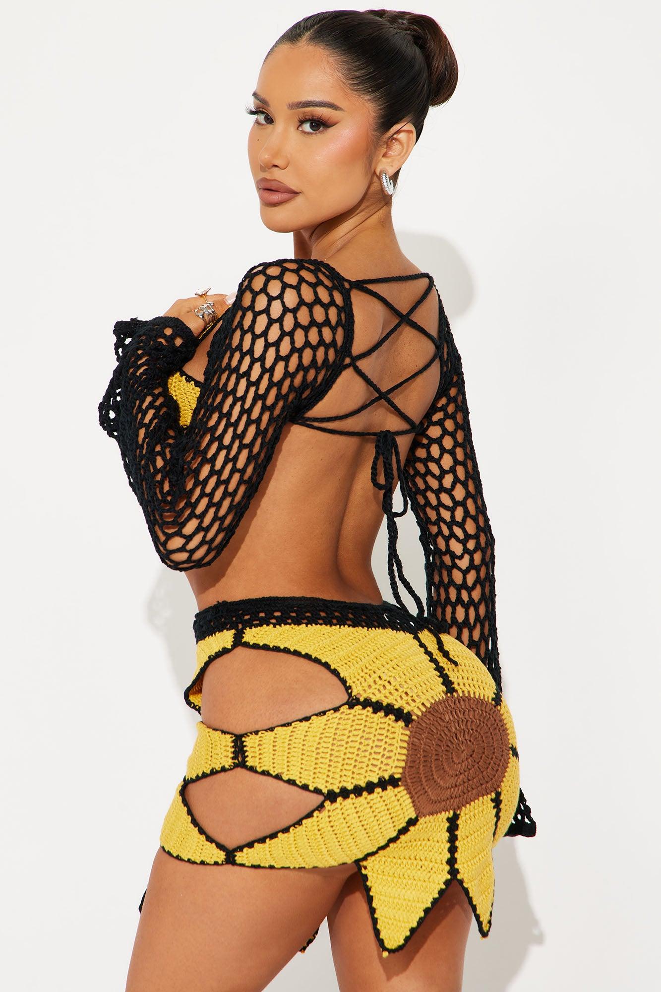 Sunflower Feel Crochet Mini Skirt Set - Black/combo Product Image