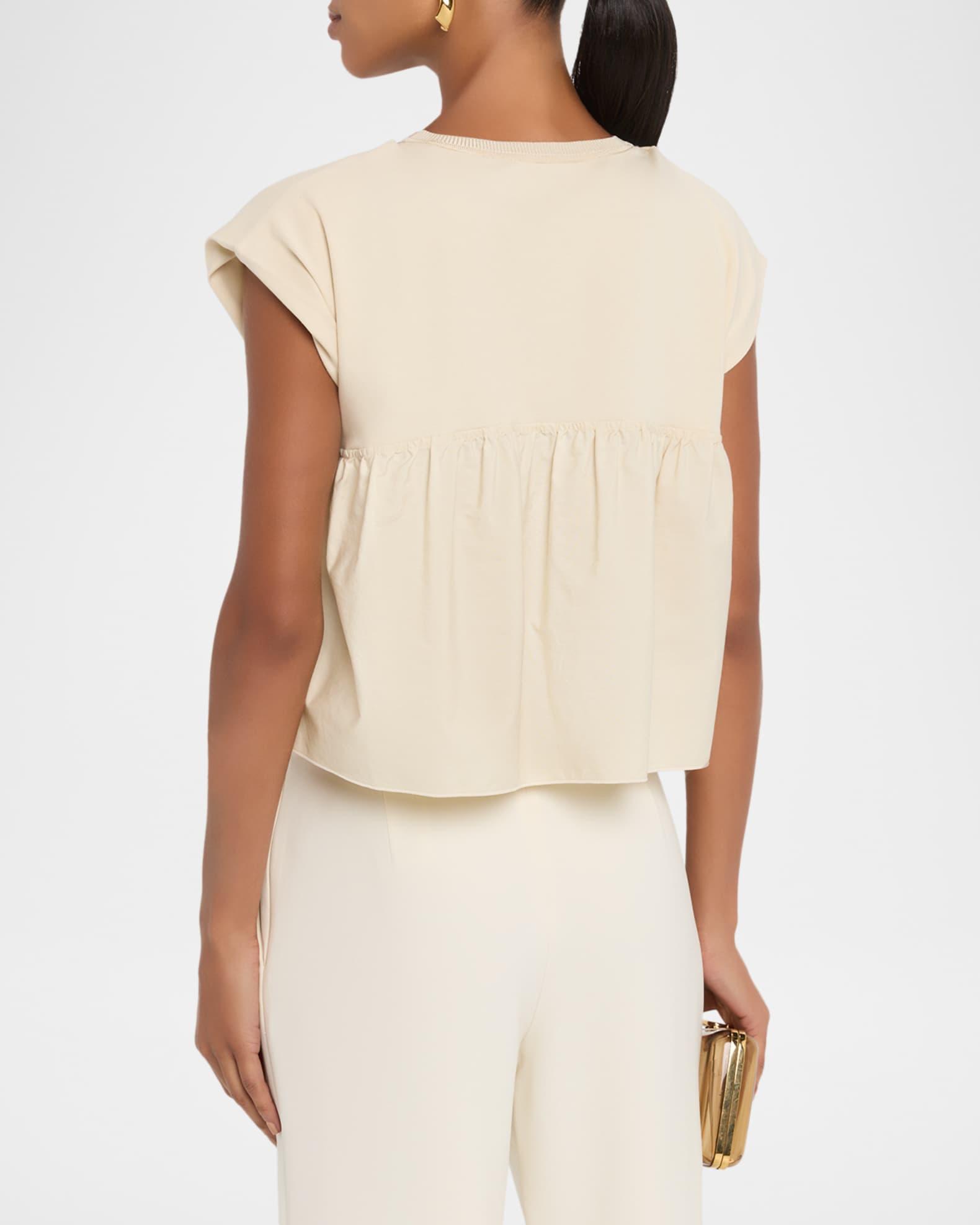 Cap-Sleeve Cotton Jersey & Poplin Ruffle Tee Product Image