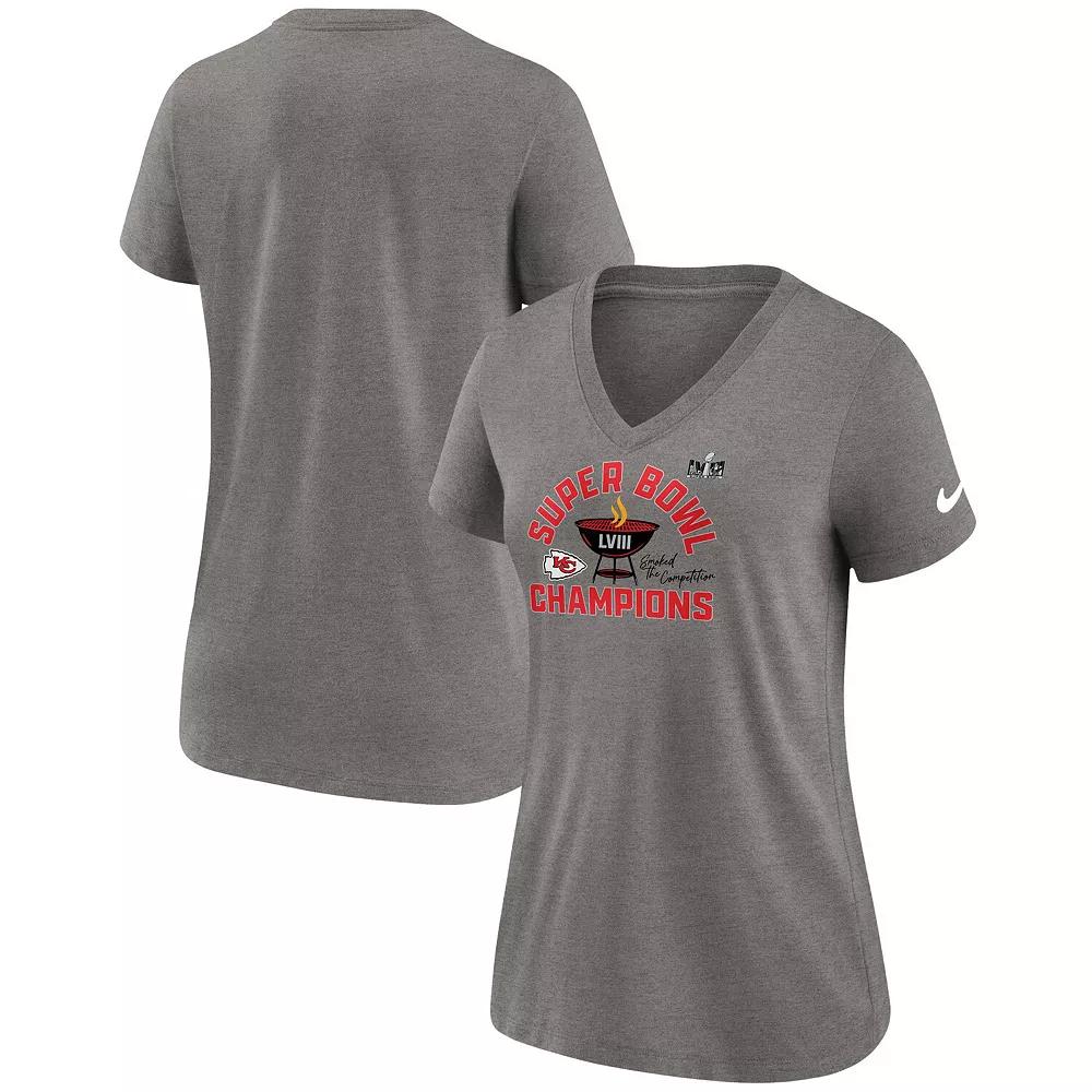 Women's Nike  Heather Gray Kansas City Chiefs Super Bowl LVIII Champions Local Tri-Blend V-Neck T-Shirt, Size: Small, Grey Product Image