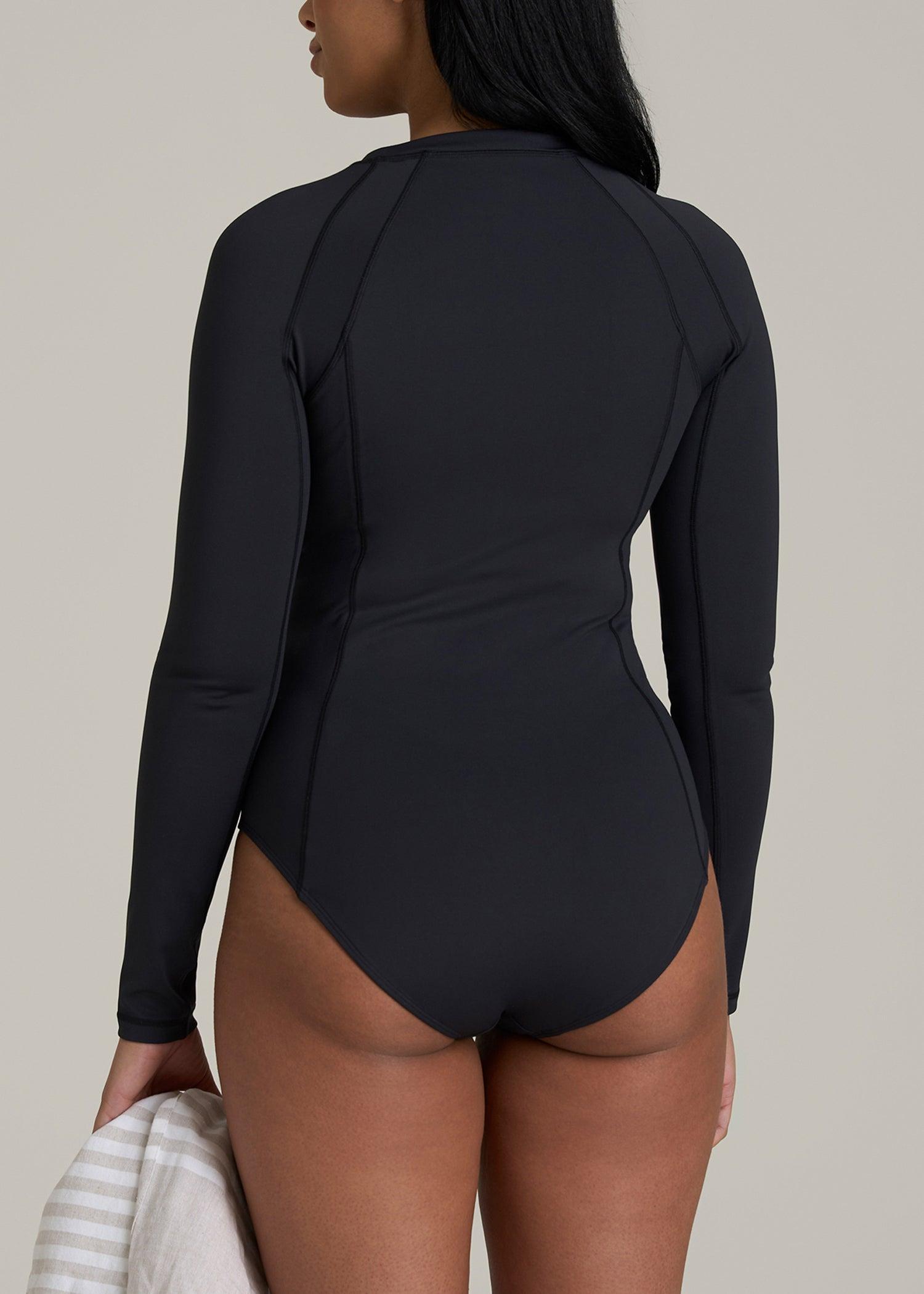 Long Sleeve UPF 50 One Piece Swimsuit for Tall Women in Black Product Image