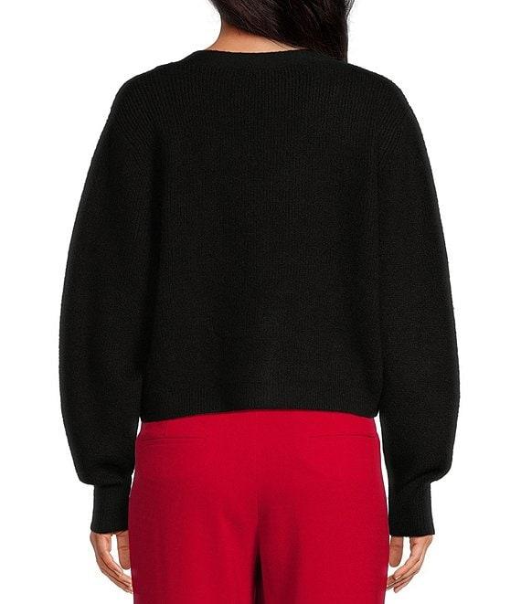 A Loves A Wool Blend Sweater Knit Rhinestone Bow V-Neck Long Sleeve Cardigan Product Image