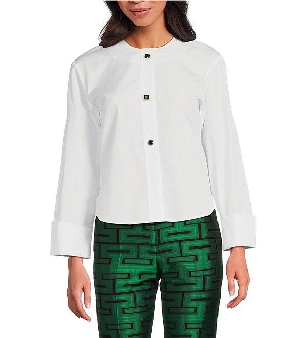 Tara Jarmon Carillon Cotton Poplin Crew Neck Long Sleeve Shirt Product Image