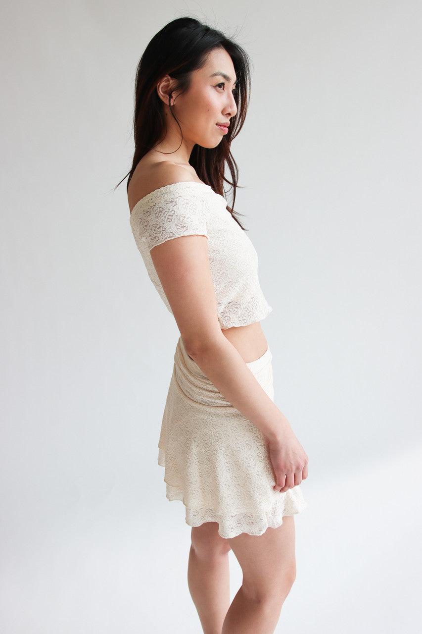 Lace Over The Shoulder Ruched Top Product Image