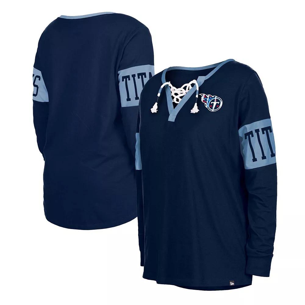 Women's New Era Navy Tennessee Titans Lace-Up Notch Neck Long Sleeve T-Shirt,  Product Image