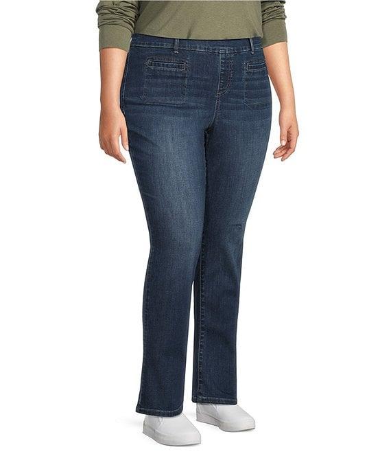 Westbound Plus High Rise Straight Leg Pull-On Denim Pants Product Image