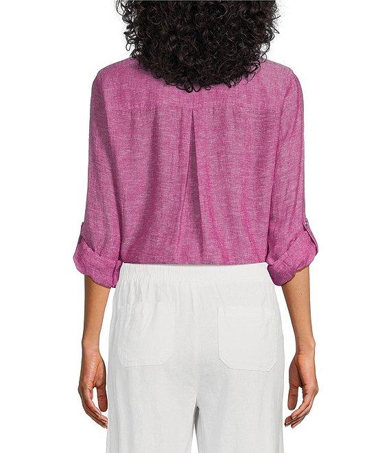 Westbound Petite Size 3/4 Roll-Tab Sleeve Point Collar Y-Neck Button Front Shirt Product Image