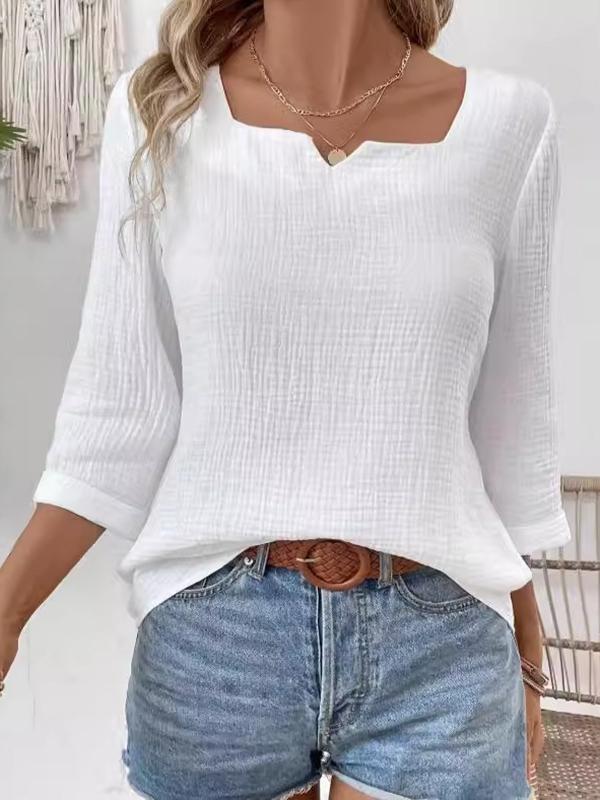 Long Sleeves Loose See-Through Solid Color Split-Joint Square-Neck Blouses&Shirts Tops Product Image