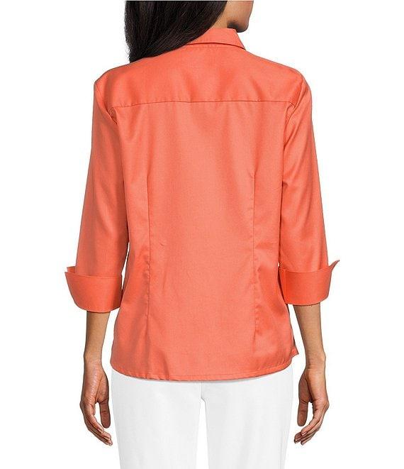 Investments Petite Size Rachel 3/4 Sleeve Point Collar Button Front Shirt Product Image