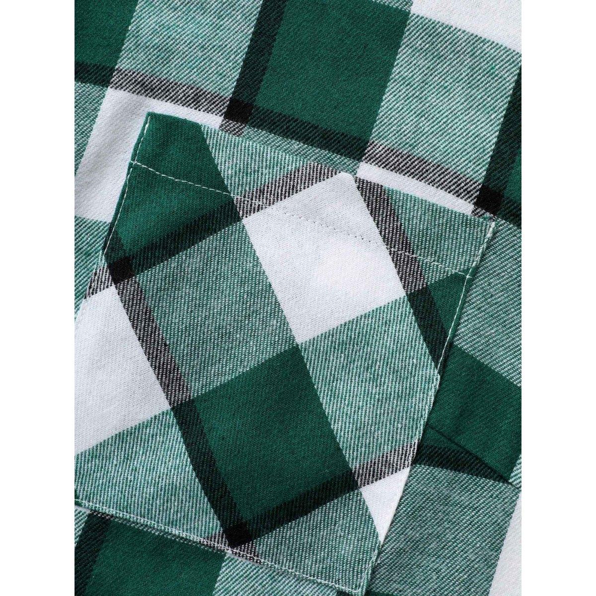 Plus Size Plaid Patched Pocket Arc Hem Jacket Women DarkGreen Button Loose Side seam pocket Everyday Jackets BloomChic 26/4X Product Image