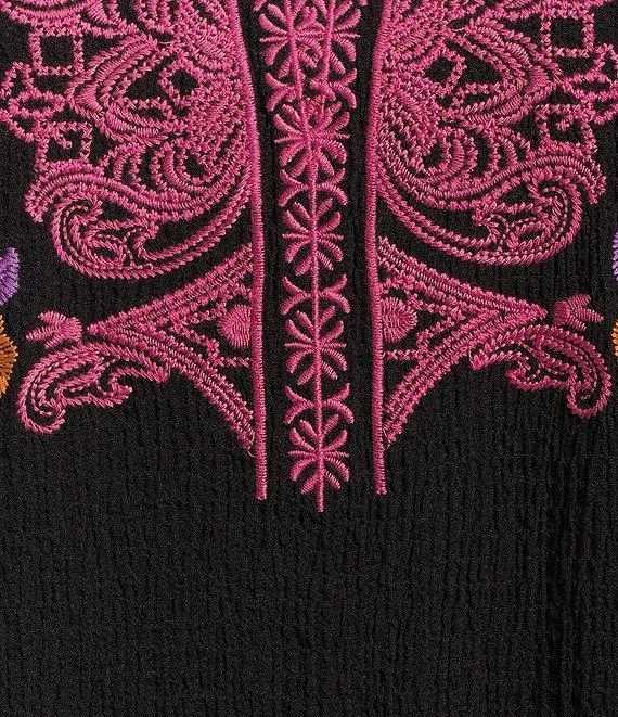 Calessa Embroidered Split V-Neck Long Sleeve Tunic Product Image