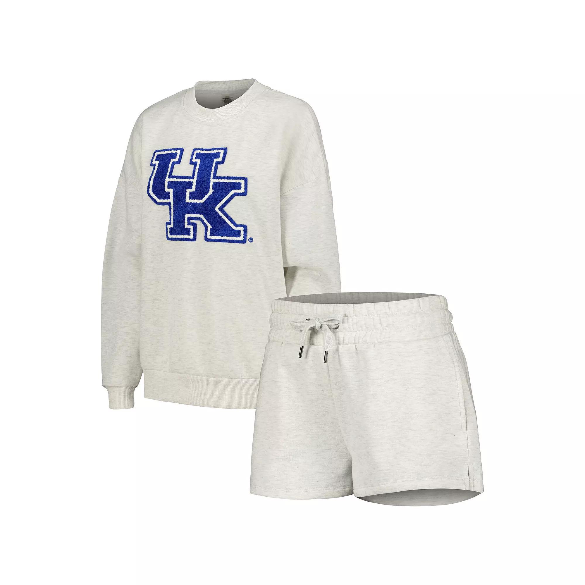Women's Gameday Couture Ash Kentucky Wildcats Team Effort Pullover Sweatshirt & Shorts Sleep Set, Size: 3XL, Black Product Image