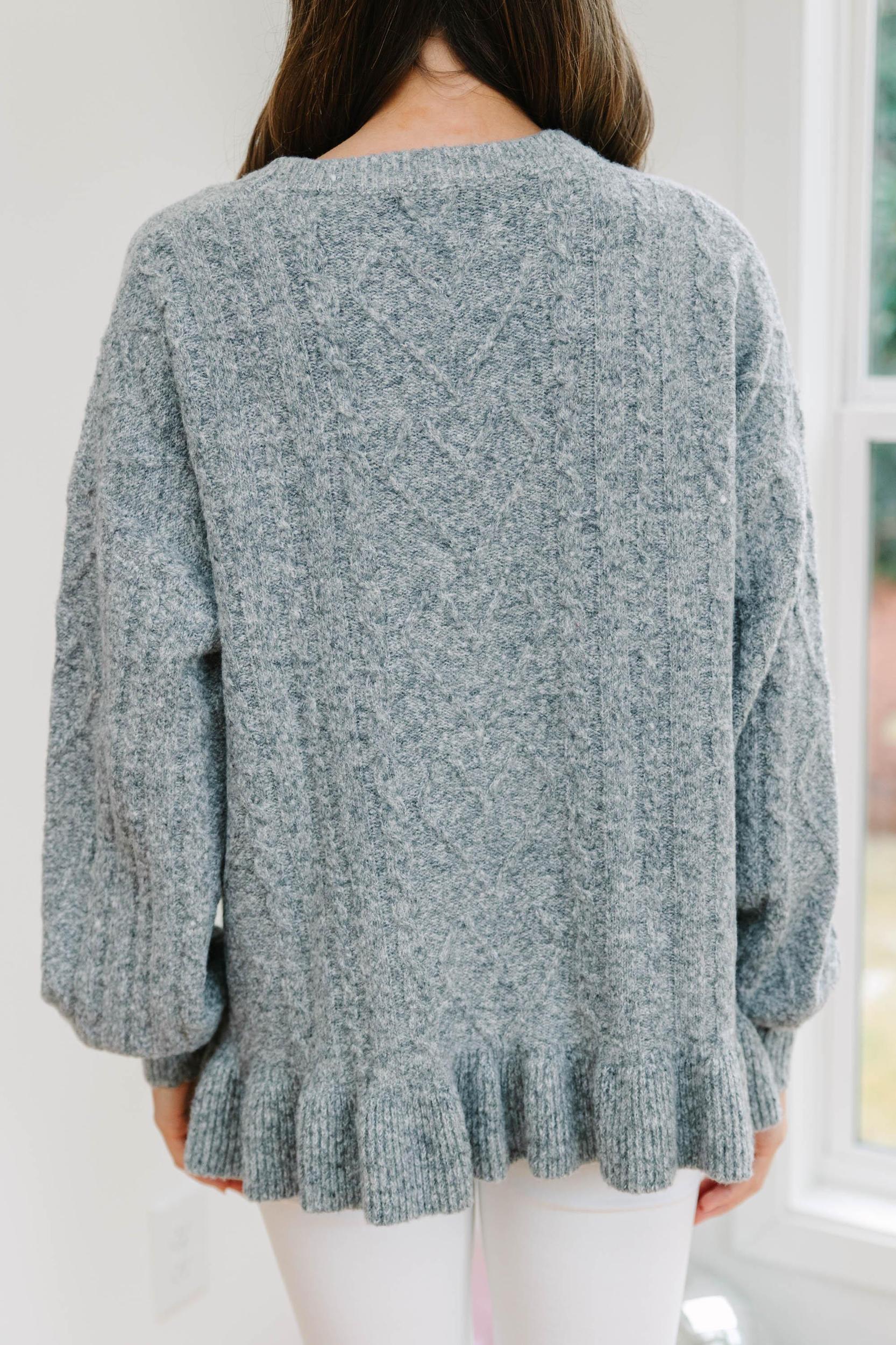 Easy Decisions Heather Gray Ruffled Sweater Female Product Image