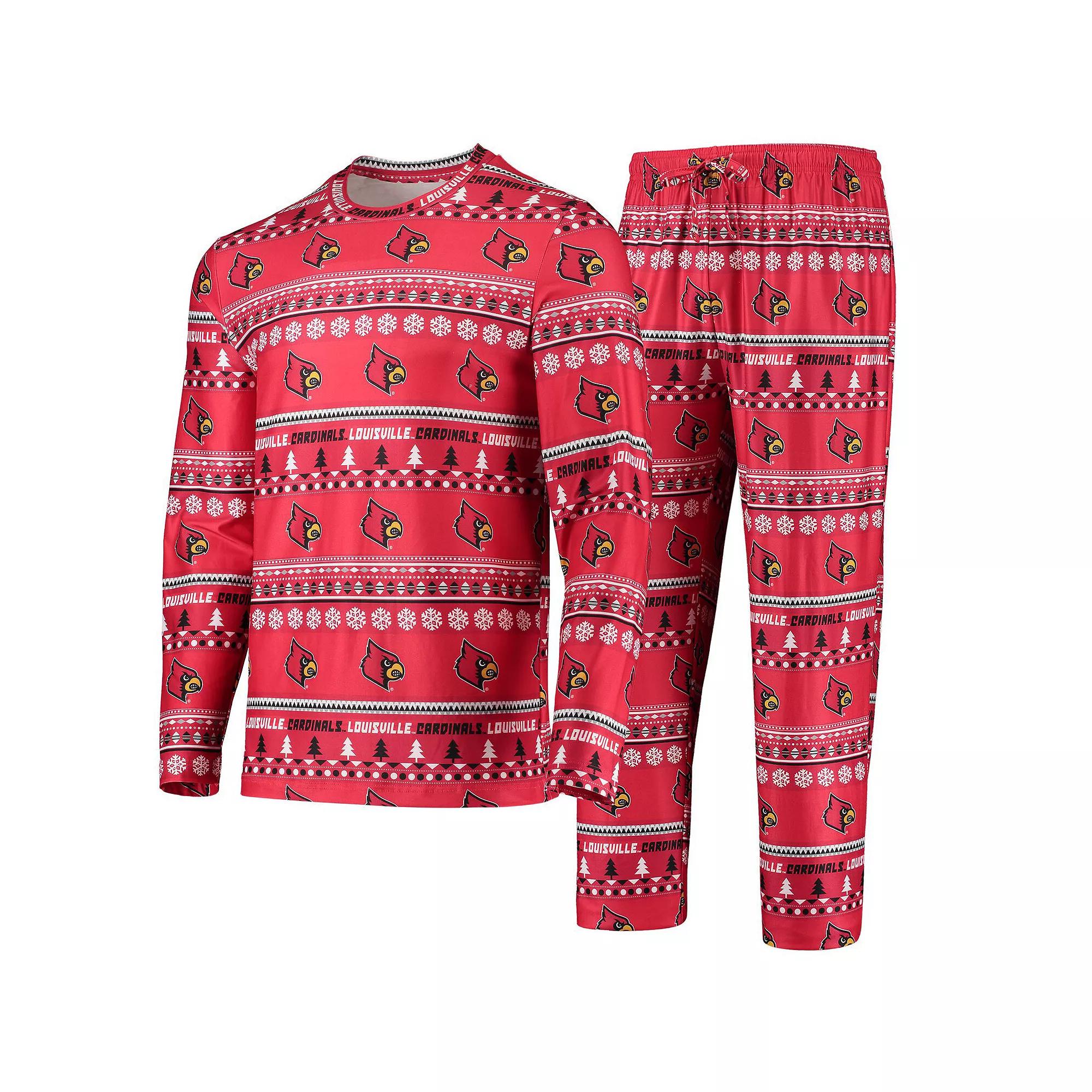 Men's Concepts Sport Red Louisville Cardinals Ugly Sweater Long Sleeve T-Shirt and Pants Sleep Set,  Product Image