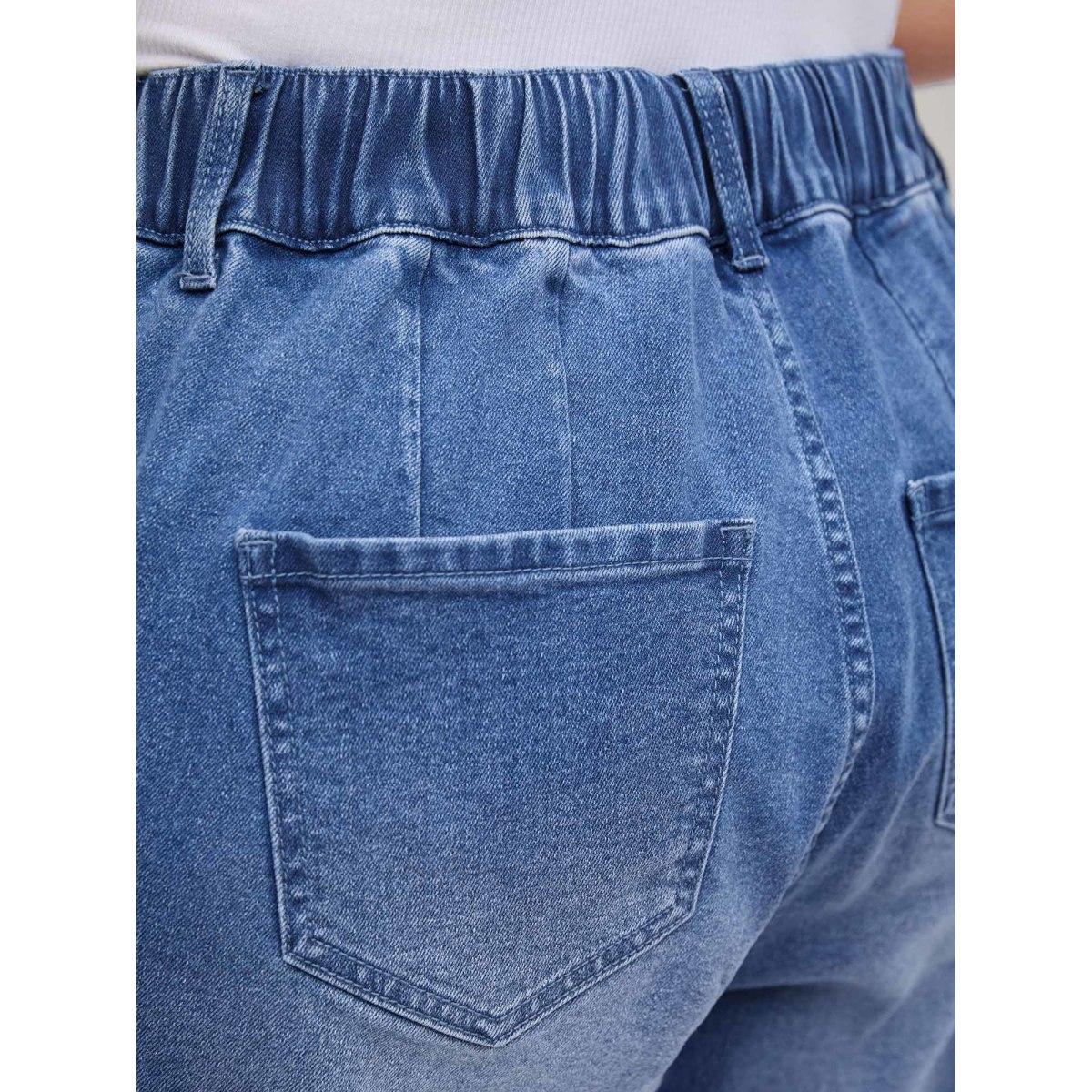 Plus Size Stretch No-Gap Elastic Waist Jeans Women Midblue Leisure High stretch Slanted pocket Jeans BloomChic 28/5X Product Image