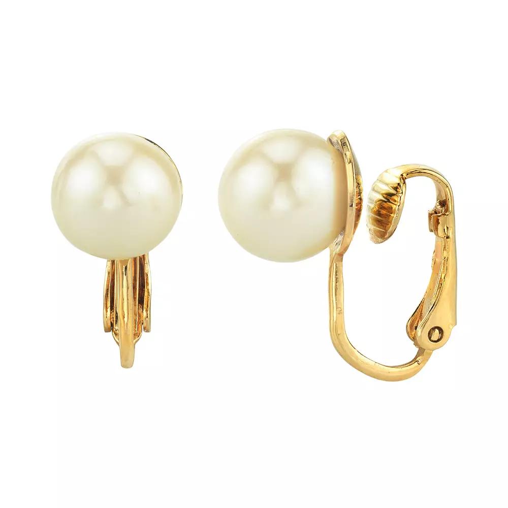 1928 Simulated Pearl Clip-On Earrings, Women's, Silver Tone Product Image