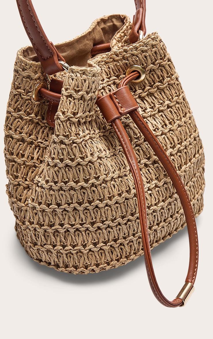 Natural Raffia Mini Drawstring Bucket Beach Bag Product Image