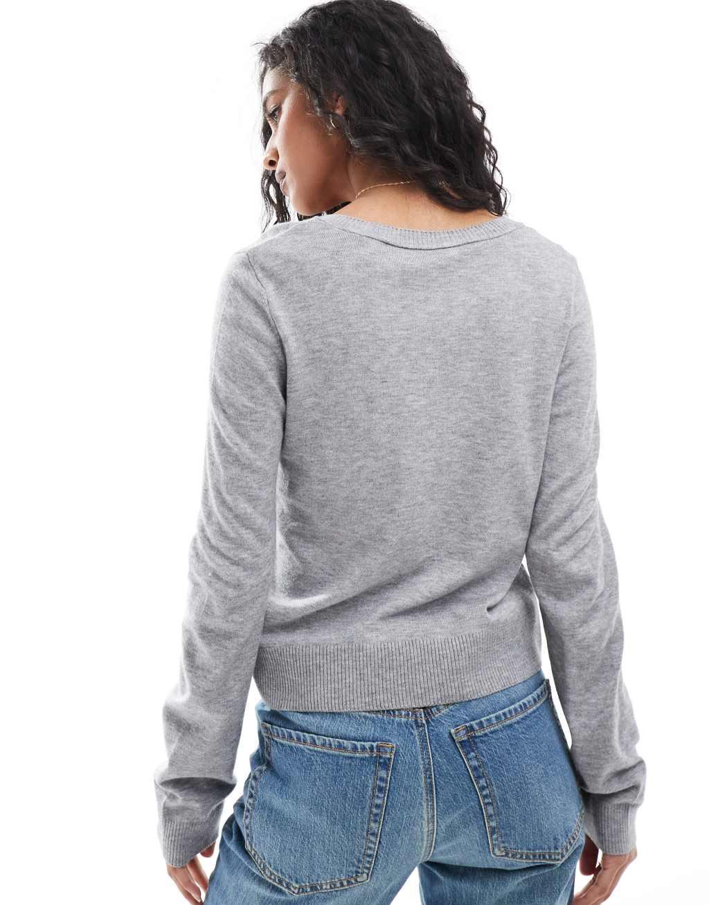 Stradivarius v neck sweater in gray Product Image