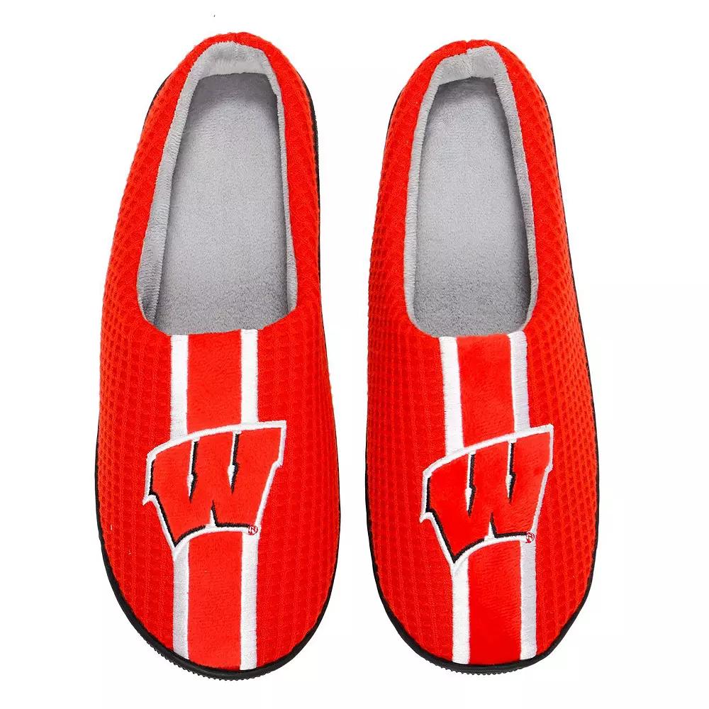 Men's FOCO Red Wisconsin Badgers Team Stripe Memory Foam Slide Slippers, Size: Medium Product Image