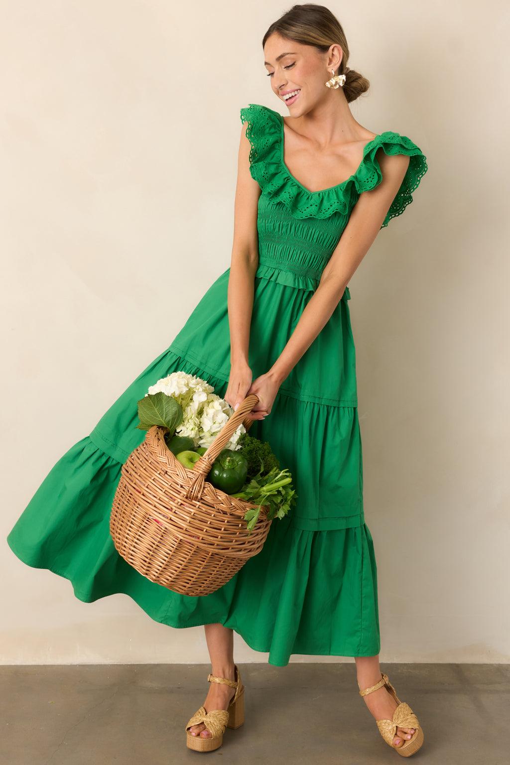 Patio Sunsets Cotton Green Maxi Dress Product Image