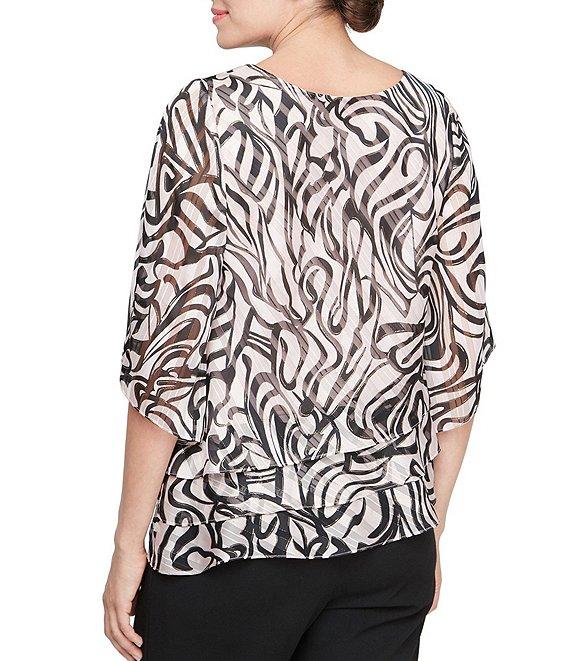 Alex Evenings Printed Boat Neck 3/4 Sleeve Asymmetric Hem Blouse Product Image