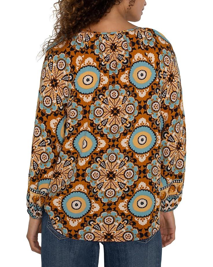 Long Sleeve Button Front Shirred Woven Blouse Product Image